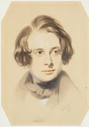 Charles Dickensin varhainen muotokuva, 1837 (liitu, värikynä ja kynä paperille)