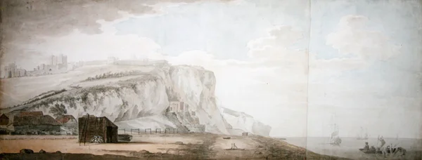Dover Castle and Cliffs from the Shore (lyijykynä, kynä ja muste ja akvarelli paperille)