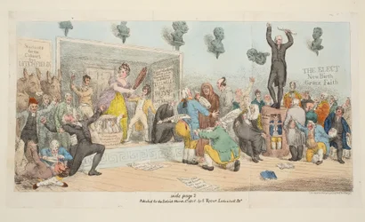 Lautanen teoksesta The Satirist, pub. 1. maaliskuuta 1808 (käsin väritetty kaiverrus).