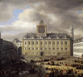 Pääaukio Wienin keisarillisen linnan sisällä - Samuel Dirksz van Hoogstraten (1627-1678). öljy puulle