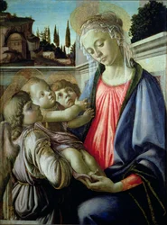 Madonna ja lapsi enkeleillä (tempera paneelissa)