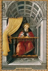 Pyhä Augustinus sellissään Alessandro di Mariano dei Filipepin maalaus Sandro Botticellista (1445-1510). Tempera kankaalle