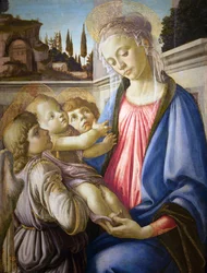 Italialainen:  Madonna col Bambino e due angeli Madonna ja lapsi ja kaksi enkeliä.