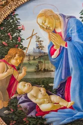 Madonna jumaloi Jeesus-vauvaa nuoren Pyhän Johanneksen kanssa, n. 1483-1487