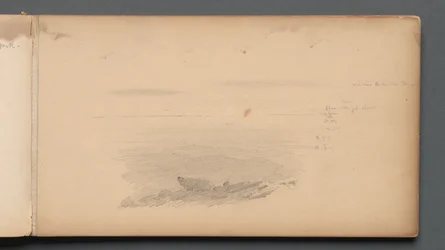 Luonnoskirja, sivu 04: Merimaisema värimerkinnöillä, 1859.