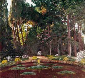 Art nouveau "" Puutarha "" (Arbucies). Santiago Rusinol y (i) Pratsin (1861-1931) maalaus 1800-luvun lopulla El Vendrell. Pau Casalsin talo-museo.