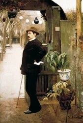 "Muotokuva maalari Miguel Utrillosta (1862-1934) hänen Pariisissa-vierailunsa aikana" Santiago Rusinol y:n maalaus (i) Prats (1861-1931) 1891