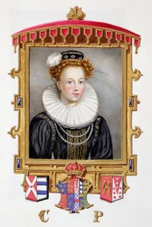 Catherine Parrin (1512-1548), Henrik VIII:n kuudennen vaimon, muotokuva nuorena leskenä, teoksesta "Memoirs of the Court of Queen Elizabeth", julkaistu 1825