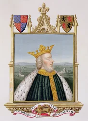 Muotokuva Edward III:sta (1312-77) Englannin kuninkaan vuodelta 1327 kirjasta "Memoirs of the Court of Queen Elizabeth", julkaistu vuonna 1825 (wc ja guassi paperilla)