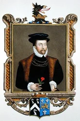 Lordi Roger Northin (1530-1600) muotokuva, 2. Baron North kirjasta "Memoirs of the Court of Queen Elizabeth", julkaistu vuonna 1825 (akvarelli ja guassi paperille)