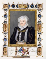 Muotokuva Margaret Douglasista (1515-78) Lennoxin kreivitär kirjasta "Memoirs of the Court of Queen Elizabeth", julkaistu vuonna 1825 (wc ja guassi paperilla)