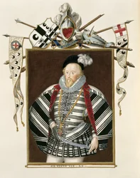 Sir Henry Leen (1530-1610) muotokuva Queen Elizabethin hovin muistelmista, julkaistu vuonna 1825 paperilla