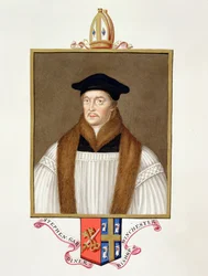 Stephen Gardinerin (n. 1483-1555) muotokuva Winchesterin piispan kirjasta "Memoirs of the Court of Queen Elizabeth", julkaistu vuonna 1825 (wc ja guassi paperilla)