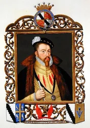 Thomas Radcliffen (n. 1526-1583) muotokuva Sussexin kolmannesta jaarlista "Kuningatar Elisabetin hovin muistelmista", julkaistu vuonna 1825 (akvarelli ja guassi paperilla)