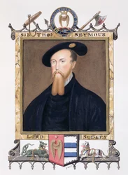 Thomas Seymourin (1508-49), Sudeleyn 1. paronin, muotokuva teoksesta "Memoirs of the Court of Queen Elizabeth", julkaistu 1825