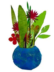 "Bowl of leafs and flowers" (monoprintti) 2020