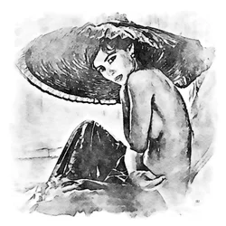 Frau mit grossem Hut