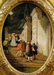 Muinaiset hyvät ajat Aatelistoparit kävelevät. Francesco Altamuran maalaus
