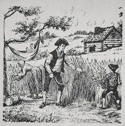 Perhe korjuu maissia (litho)