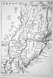 Pennsylvanian kartta 1700-luvun alussa, Humphreyn teoksesta "Account of the Missions" (litografia).