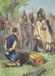 Pocahontas pelastaa John Smithin hengen (värikaiverrus)