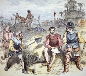 Espanjalaiset perustivat St. Augustinuksen Floridaan vuonna 1565 (värilitho)