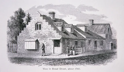 Näkymä Broad Streetille, New York City n. 1740 (litho)