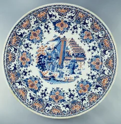 Chinoiserie. Kiinalaisella sisustuksella varustettu faseeniastiasto. Anonyymi Keraaminen