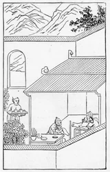 Sinisten kukkien maalaus maljakoille, kuvasarjasta posliinin (litho) valmistusta (katso koko sarja 384116 & 384117)