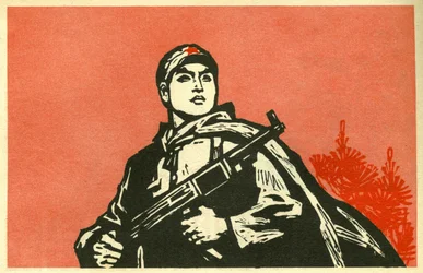 Kiinan kansantasavallan sotilaan muotokuva. Illustration de propagande, teoksessa "Manuel pour bien dessiner", Pekin.