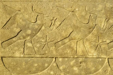 Muinainen Egypti, seinämaalaus/veistos, Lapintien, Egyptin eri heimoja esittävät, Karnakin temppeli, Luxor (kuva)