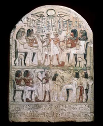 Egyptiläinen antiikin: stele koristeltu kohtaus kunnioitusta faaraoita. Hellenistinen (tai Ptolemaios) aikakausi 156 eKr. Eremitaaši, Pietari