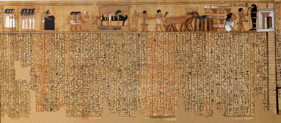 Egyptiläinen antiquit: Kuolleiden kirja, Nebqedin papyrus. Noin 1400-1350 eaa. 18. dynastia. Thebesta. Aurinko 6,3 m Pariisi, Musee du Louvre