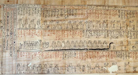Egyptiläinen antiikin: Papyrus ottaa salaisen kodin kirjasta. Tämä kirja on kommentoitu esitys auringon maanalaisesta matkasta yön kahdentoista tunnin aikana. Ensin piirrettiin kuninkaallisten teosten seinille, sitten se transkriptoitiin