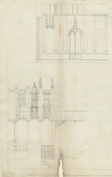 Lichfieldin katedraalin sisustus - West End of Choir: kynäpiirros, nd [c 1780] (piirustus)