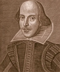 Muotokuva William Shakespearesta, kaiverrettu Martin Droeshout (n. 1560-n. 1642)