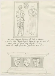Sandon Church - Hugh Erdeswickin ja Maryn [Legh] hauta: kynä- ja pesupiirustus, nd [?18th century] (piirustus)