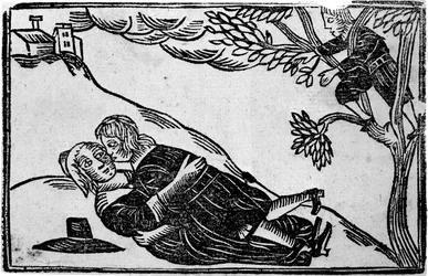 Kaksi ihmistä harrastamassa seksiä, teoksesta "A Book of Roxburghe Ballads"