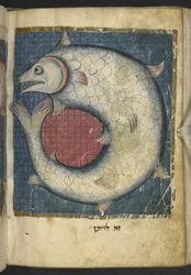 Lisää MS 11639 f.518v The Leviathan Raamatun ja muiden tekstien Miscellanysta ("The Northern French Miscellany" tai aikaisempi "The British Museum Miscellany")