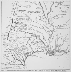 Siirtomaa-Amerikka: Louisianan kartta, Uusi Ranska (litho)