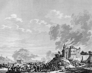 Ranskan vallankumous: vallankumouksellisten patrioottien vangitseminen Jales en Ardechen leirin heinäkuussa 1792. Pariisi, Vallankumouksen historian instituutin kirjasto