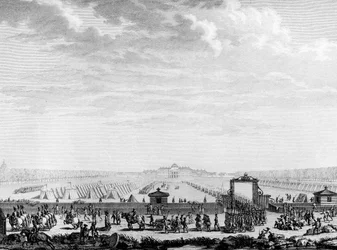 Ranskan vallankumous: maaliskuun kentän sotilasjoukot lähtivät Place Louis XV:lle 12. heinäkuuta 1789 Pariisi, Vallankumouksen historian instituutin kirjasto