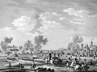 Ranskan vallankumous ja vastavallankumouksellisten voimien saapuminen: Ranskan vallankumouksellisten voitto Jemmapesissa 6. marraskuuta 1792 Itävallan armeijasta Belgiassa. Pariisi, Vallankumouksen historian instituutin kirjasto