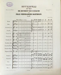 Felix Mendelssohnin teoksen "Die Hochzeit des Camacho" partituuri