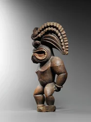 Havaijilainen kona-tyylinen hahmo, joka edustaa sodan jumalaa, ku ka ’ili moku, n. 1780-1820 (puuta)