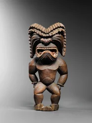 Havaijilainen kona-tyylinen hahmo, joka edustaa sodan jumalaa, ku ka ’ili moku, n. 1780-1820 (puuta)
