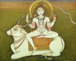 Jumala Shiva Nude Pose, miniatyyri maalaus paperille