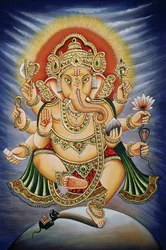 Herra Ganesh Ganpatia esittävä miniatyyrimaalaus paperille