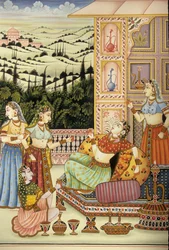 Miniatyyrimaalaus Mughal Lady nauttia juomaa, Intia