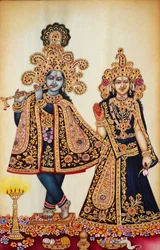 Pienoiskoossa maalaus Radha Krishna norsunluun päälle